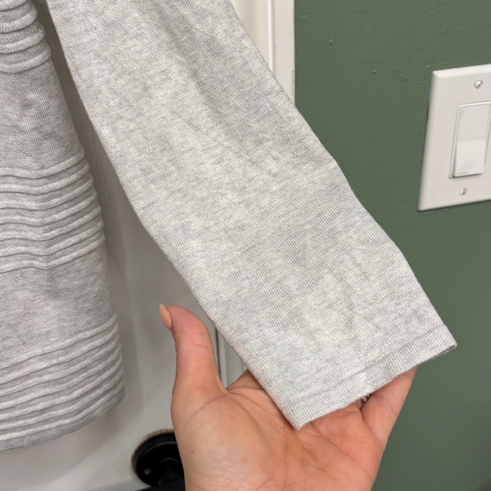 Light Gray Open Front Ribbed Cardigan - Picture 3 of 5